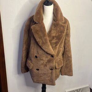 H&M Golden Brown Teddy Bear Double Breasted Coat Size Small